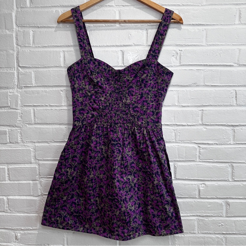 Free People Purple Poppy Petals Floral Sweetheart Corset Dress Size 8 Zip Up